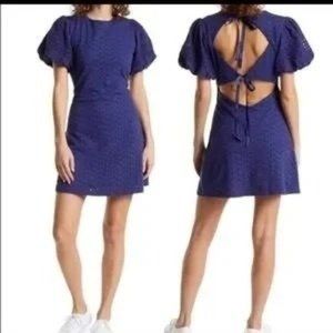 Free People Apricot Rose Navy Eyelet Lace up Cut out Mini Dress NWOT Sz XS